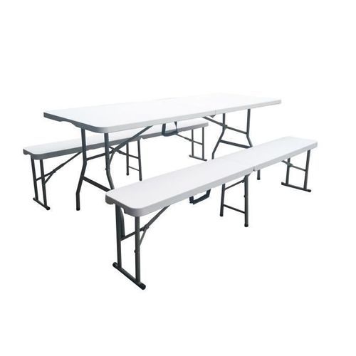 Ensemble de table pliante 180 cm et 2 bancs pliables 180 cm - Pied haut - Tableau EVA - Photo n°2; ?>