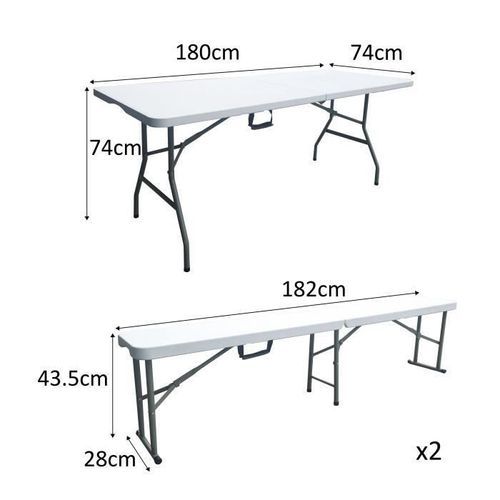 Ensemble de table pliante 180 cm et 2 bancs pliables 180 cm - Pied haut - Tableau EVA - Photo n°3; ?>