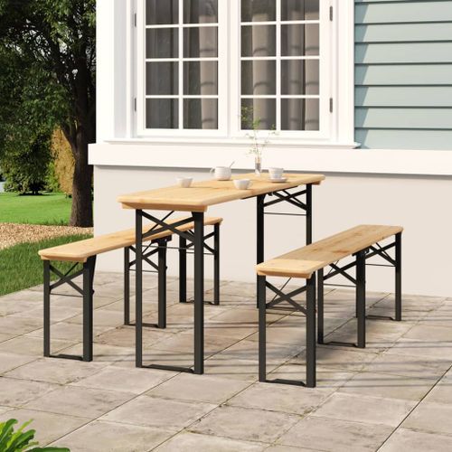 Ensemble de tables à bière pliantes 3 pcs bois massif de sapin - Photo n°2; ?>