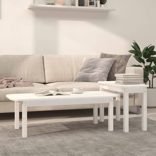 Ensemble de tables basses 2 pcs Blanc Bois massif de pin - Photo n°2; ?>