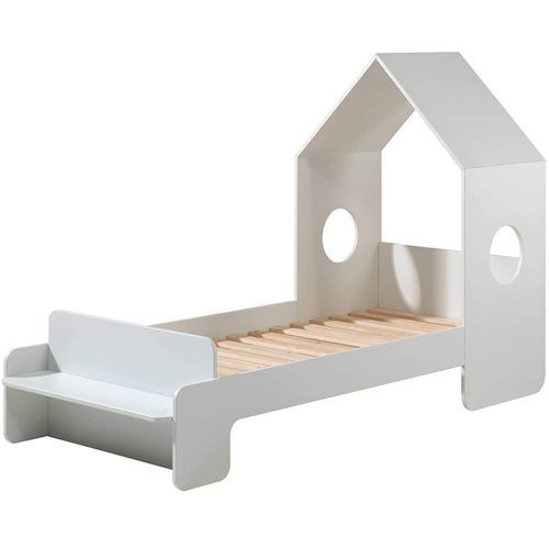 Ensemble lit maison blanc avec banc 70x140 cm et armoire gris bois laqué Camila - Photo n°3; ?>