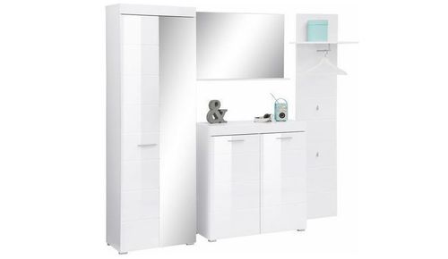 Ensemble meuble d'entrée avec miroir 4 pièces blanc brillant Kelia - Photo n°2; ?>