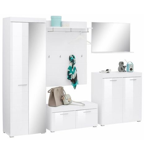 Ensemble meuble d'entrée avec miroir 5 pièces blanc brillant Kelia - Photo n°2; ?>