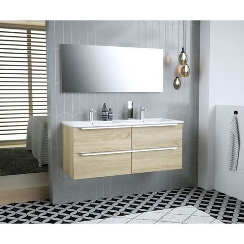 Ensemble meuble de de salle de bain L 120 - 4 tiroirs + Vasque céramique + miroir - ZOOM - Photo n°2; ?>