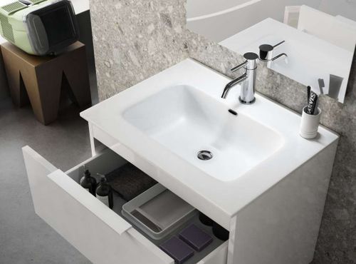 Ensemble meuble de salle de bain 1 tiroir bois beige et miroir lumineux Noe L 60 cm - Photo n°2; ?>