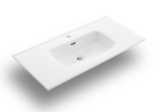 Ensemble meuble de salle de bain 2 tiroirs bois blanc et miroir à LED Oga L 90 cm - Photo n°3; ?>