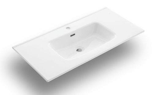 Ensemble meuble de salle de bain 2 tiroirs bois blanc et miroir à LED Mola L 90 cm - Photo n°2; ?>