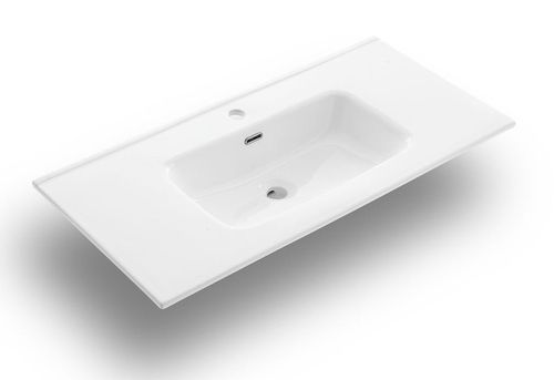 Ensemble meuble de salle de bain 2 tiroirs laqué blanc et beige et miroir à LED Lago L 120 cm - Photo n°2; ?>