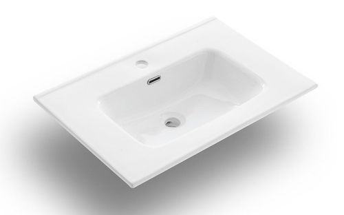 Ensemble meuble de salle de bain 2 tiroirs laqué blanc et beige et miroir à LED Oga L 70 cm - Photo n°3; ?>