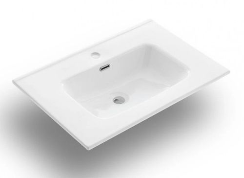 Ensemble meuble de salle de bain 2 tiroirs laqué blanc et beige et miroir à LED Lago L 80 cm - Photo n°2; ?>