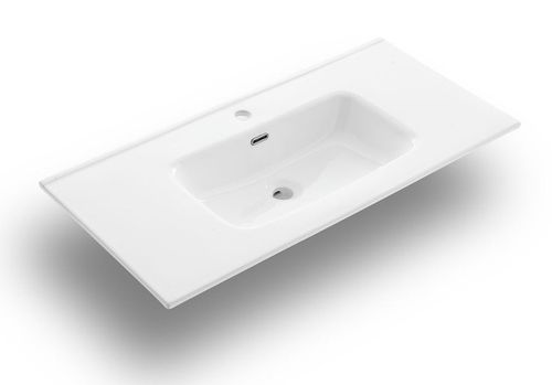 Ensemble meuble de salle de bain 2 tiroirs laqué blanc et beige et miroir à LED Oga L 90 cm - Photo n°3; ?>