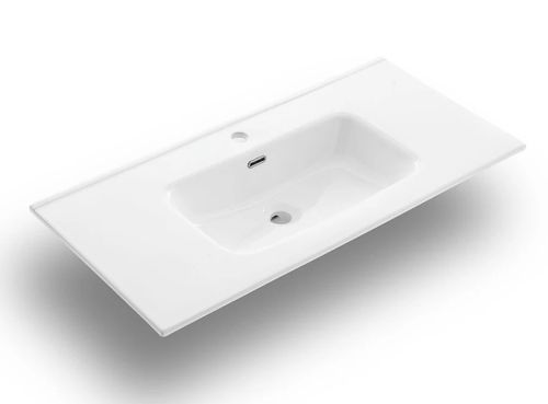 Ensemble meuble de salle de bain 2 tiroirs laqué blanc et beige et miroir lumineux Lago L 100 cm - Photo n°2; ?>