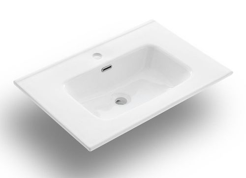 Ensemble meuble de salle de bain 2 tiroirs laqué blanc et beige et miroir lumineux Lago L 60 cm - Photo n°2; ?>