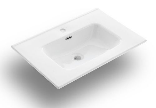 Ensemble meuble de salle de bain 2 tiroirs laqué blanc et beige et miroir à LED Oga L 80 cm - Photo n°3; ?>