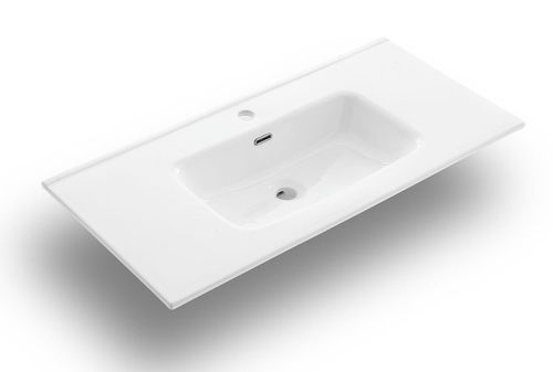 Ensemble meuble de salle de bain 2 tiroirs laqué blanc et bleu effet pierre et miroir à LED Lago L 120 cm - Photo n°2; ?>