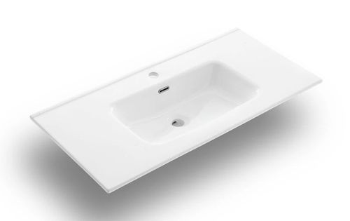 Ensemble meuble de salle de bain 2 tiroirs laqué blanc et bleu gris et miroir lumineux Lago L 100 cm - Photo n°2; ?>