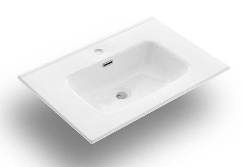 Ensemble meuble de salle de bain 2 tiroirs laqué blanc et bleu gris et miroir lumineux Lago L 60 cm - Photo n°2; ?>