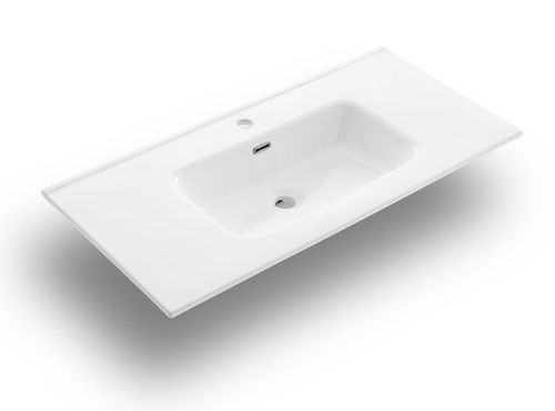 Ensemble meuble de salle de bain 2 tiroirs laqué blanc et chêne et miroir à LED Oga L 100 cm - Photo n°3; ?>