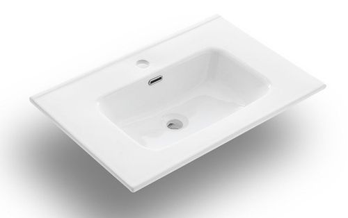 Ensemble meuble de salle de bain 2 tiroirs laqué blanc et chêne et miroir à LED Oga L 70 cm - Photo n°3; ?>