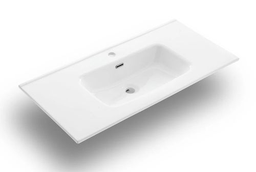 Ensemble meuble de salle de bain 2 tiroirs laqué blanc et effet béton et miroir lumineux Lago L 100 cm 2 - Photo n°2; ?>