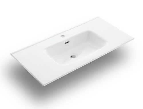 Ensemble meuble de salle de bain 2 tiroirs laqué blanc et gris et miroir à LED Oga L 100 cm - Photo n°3; ?>