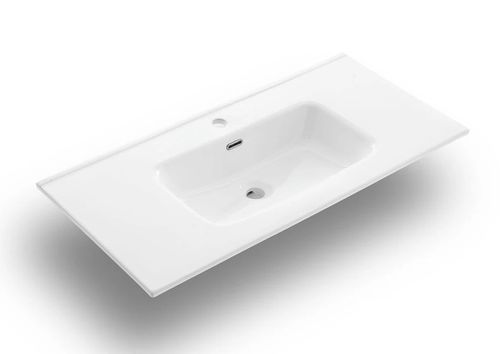 Ensemble meuble de salle de bain 2 tiroirs laqué blanc et gris et miroir lumineux Lago L 100 cm - Photo n°2; ?>