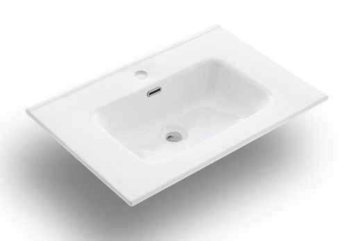 Ensemble meuble de salle de bain 2 tiroirs laqué blanc et gris et miroir à LED Oga L 80 cm - Photo n°3; ?>