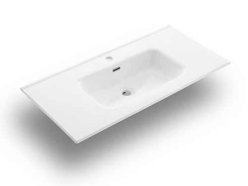 Ensemble meuble de salle de bain 2 tiroirs laqué blanc et marron et miroir à LED Oga L 100 cm - Photo n°3; ?>