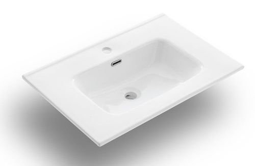 Ensemble meuble de salle de bain 2 tiroirs laqué blanc et marron et miroir à LED Oga L 70 cm - Photo n°3; ?>