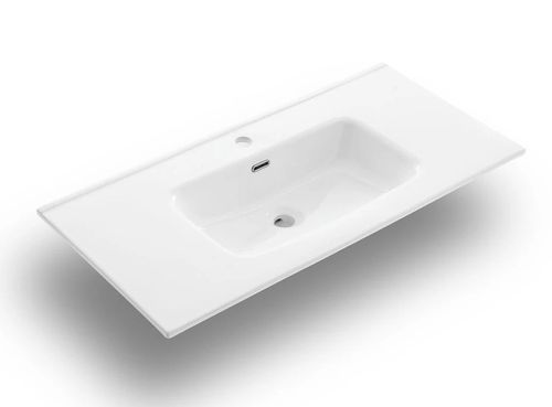 Ensemble meuble de salle de bain 2 tiroirs laqué blanc et miroir lumineux Lago L 100 cm - Photo n°2; ?>