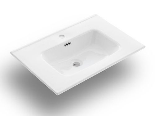 Ensemble meuble de salle de bain 2 tiroirs laqué et effet pierre blanche et miroir lumineux Lago L 60 cm - Photo n°2; ?>