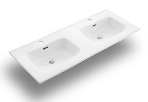 Ensemble meuble de salle de bain 3 tiroirs blanc effet pierre double vasque et miroir à LED Olo L 120 cm - Photo n°2; ?>