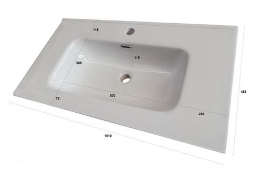 Ensemble meuble de salle de bain 3 tiroirs blanc effet pierre et miroir à LED Olo L 100 cm - Photo n°2; ?>