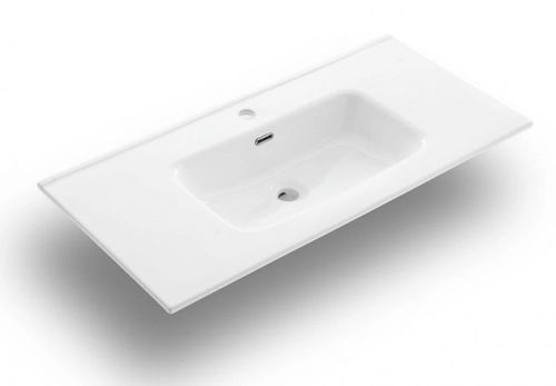 Ensemble meuble de salle de bain 3 tiroirs bois blanc et bleu effet pierre et miroir à LED Lago L 120 cm - Photo n°2; ?>