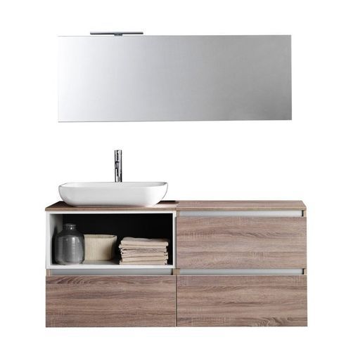 Ensemble meuble de salle de bain 3 tiroirs bois clair et miroir à LED Teph L 140 cm - Photo n°2; ?>