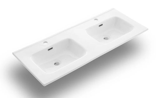 Ensemble meuble de salle de bain 3 tiroirs laqué blanc double vasque et miroir à LED Molma L 120 cm - Photo n°2; ?>