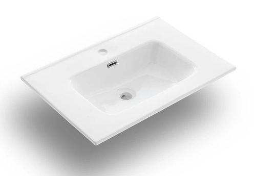 Ensemble meuble de salle de bain 3 tiroirs laqué blanc et beige et miroir lumineux Lago L 60 cm - Photo n°2; ?>