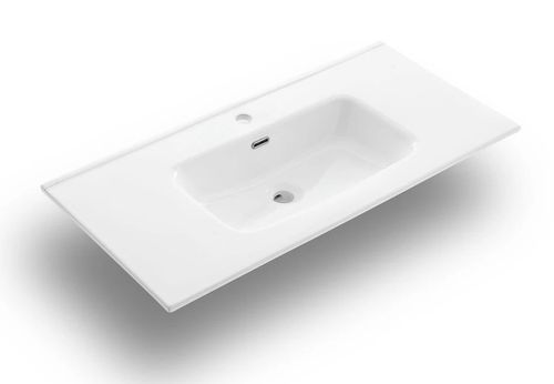 Ensemble meuble de salle de bain 3 tiroirs laqué blanc et beige et miroir lumineux Lago L 90 cm - Photo n°2; ?>