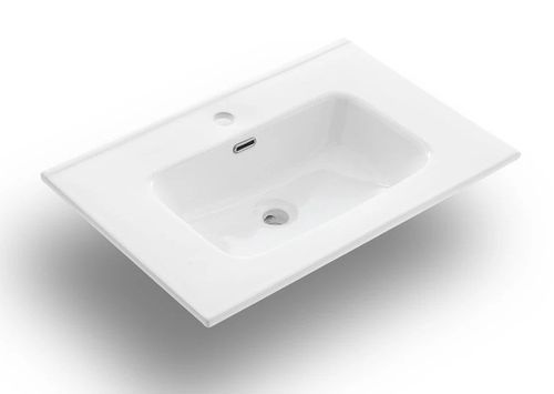 Ensemble meuble de salle de bain 3 tiroirs laqué blanc et chêne et miroir lumineux Lago L 60 cm - Photo n°2; ?>