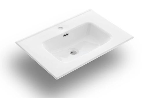 Ensemble meuble de salle de bain 3 tiroirs laqué blanc et effet béton et miroir lumineux Lago L 60 cm - Photo n°2; ?>