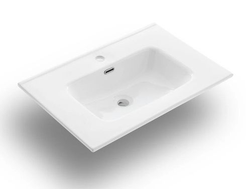 Ensemble meuble de salle de bain 3 tiroirs laqué blanc et effet béton et miroir lumineux Lago L 80 cm - Photo n°2; ?>