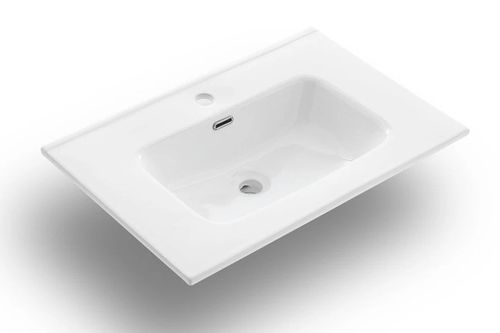 Ensemble meuble de salle de bain 3 tiroirs laqué blanc et marron et miroir lumineux Lago L 60 cm - Photo n°2; ?>