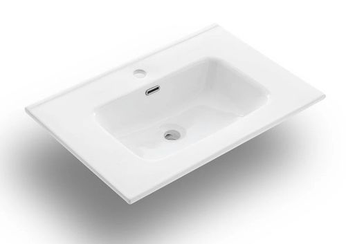 Ensemble meuble de salle de bain 3 tiroirs laqué blanc et marron et miroir lumineux Lago L 80 cm - Photo n°2; ?>