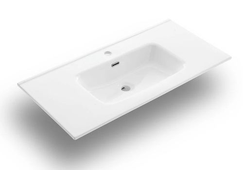 Ensemble meuble de salle de bain 3 tiroirs laqué blanc et marron et miroir lumineux Lago L 90 cm - Photo n°2; ?>