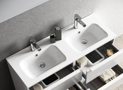 Ensemble meuble de salle de bain 4 tiroirs bois gris oxyde et miroir à LED Malo L 120 cm - Photo n°2; ?>