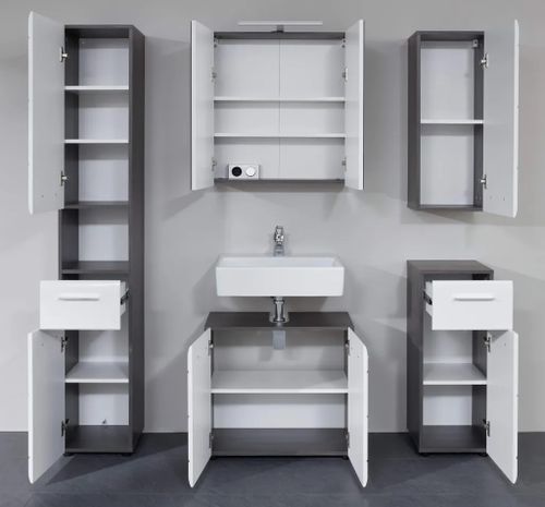 Ensemble meuble de salle de bain 5 pièces blanc et gris Bezzi - Photo n°3; ?>
