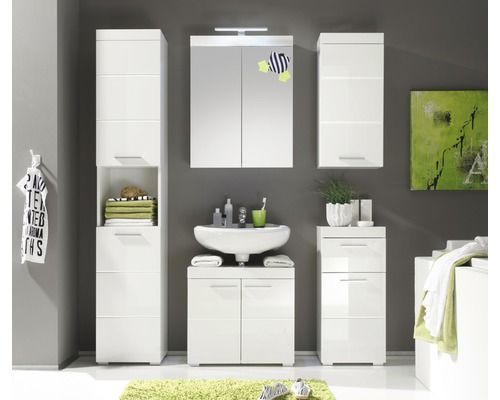 Ensemble meuble de salle de bain à LED 6 pièces laqué blanc Kelia - Photo n°2; ?>