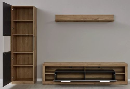 Ensemble meuble de séjour 3 pièces mélaminé chêne Wotan et gris Roska 270 cm - Photo n°3; ?>