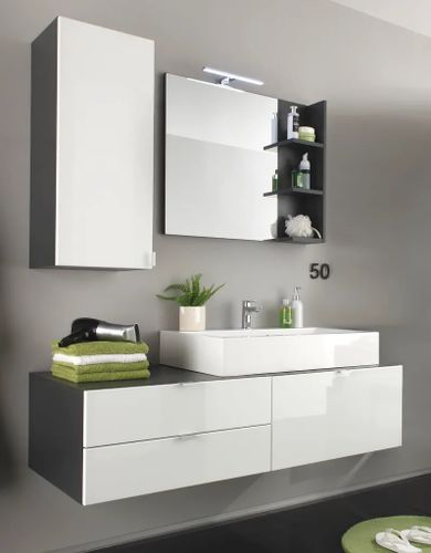Ensemble meuble salle de bain 3 pièces avec vasque blanc brillant et anthracite Ibiza 140 cm - Photo n°2; ?>