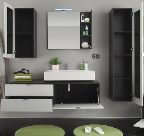 Ensemble meuble salle de bain 4 pièces avec vasque blanc brillant et anthracite Ibiza 189 cm - Photo n°3; ?>